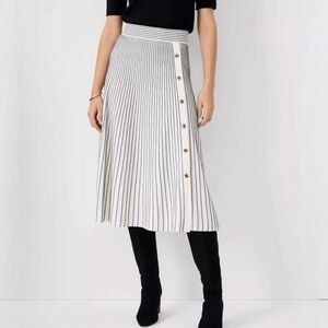 Ann Taylor Stripe Pleated Sweater Skirt Medium